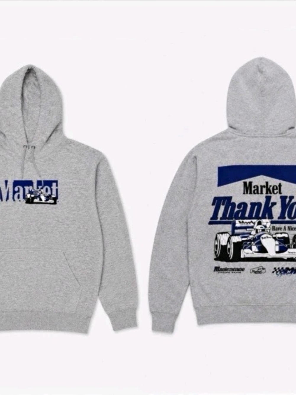 Gray Pullover Hoodie with Blue Racing 'Thank You' Graphic